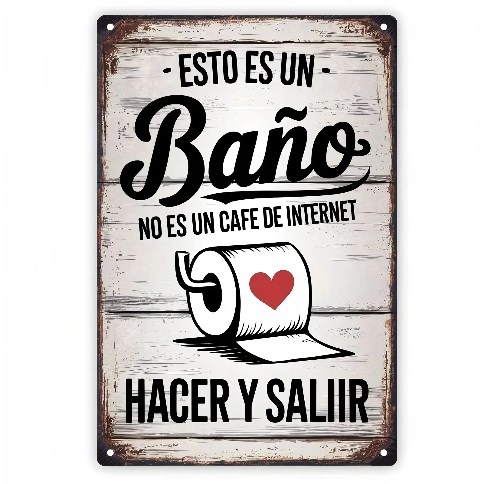 Vintage Metal Bathroom Wall Art - "This is a bathroom, not an internet cafe" with Toilet, Heart Design - Home Decor Supplies, Vintage Prints for Home Decor