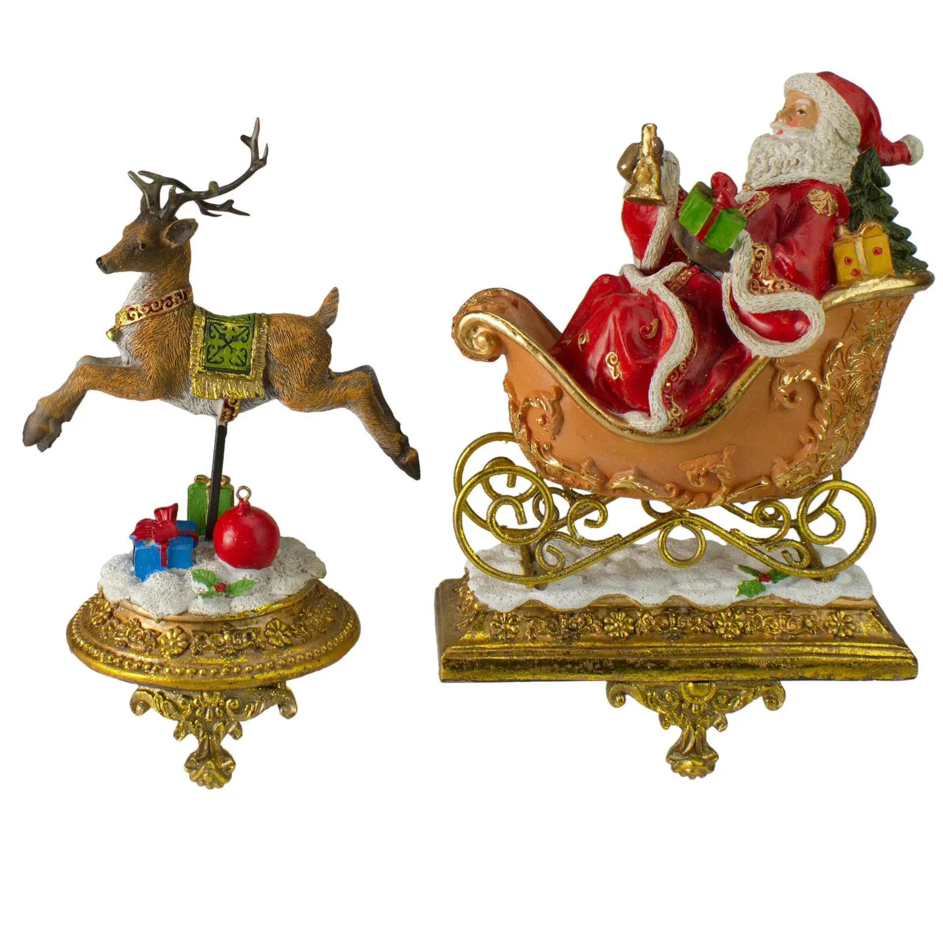 Northlight 2 Gold Santa & Reindeer Stocking Holders Northlight 2 Gold Santa & Reindeer Stocking Holders
