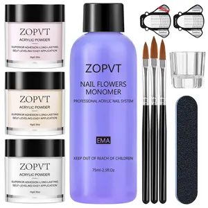 Acrylic Crystal Powder Nail Art Set, Nude Transparent Colors, Three Color Powder + Acrylic Liquid, Home DIY Tools Kit