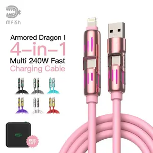 mfish Armored Dragon I Universal 4-in-1 Multi USB Charging Cable with USB A,Type C,Lightning-MAX 240W Fast Charging&Data Sync for iPhone&Samsung dealsforyoudays