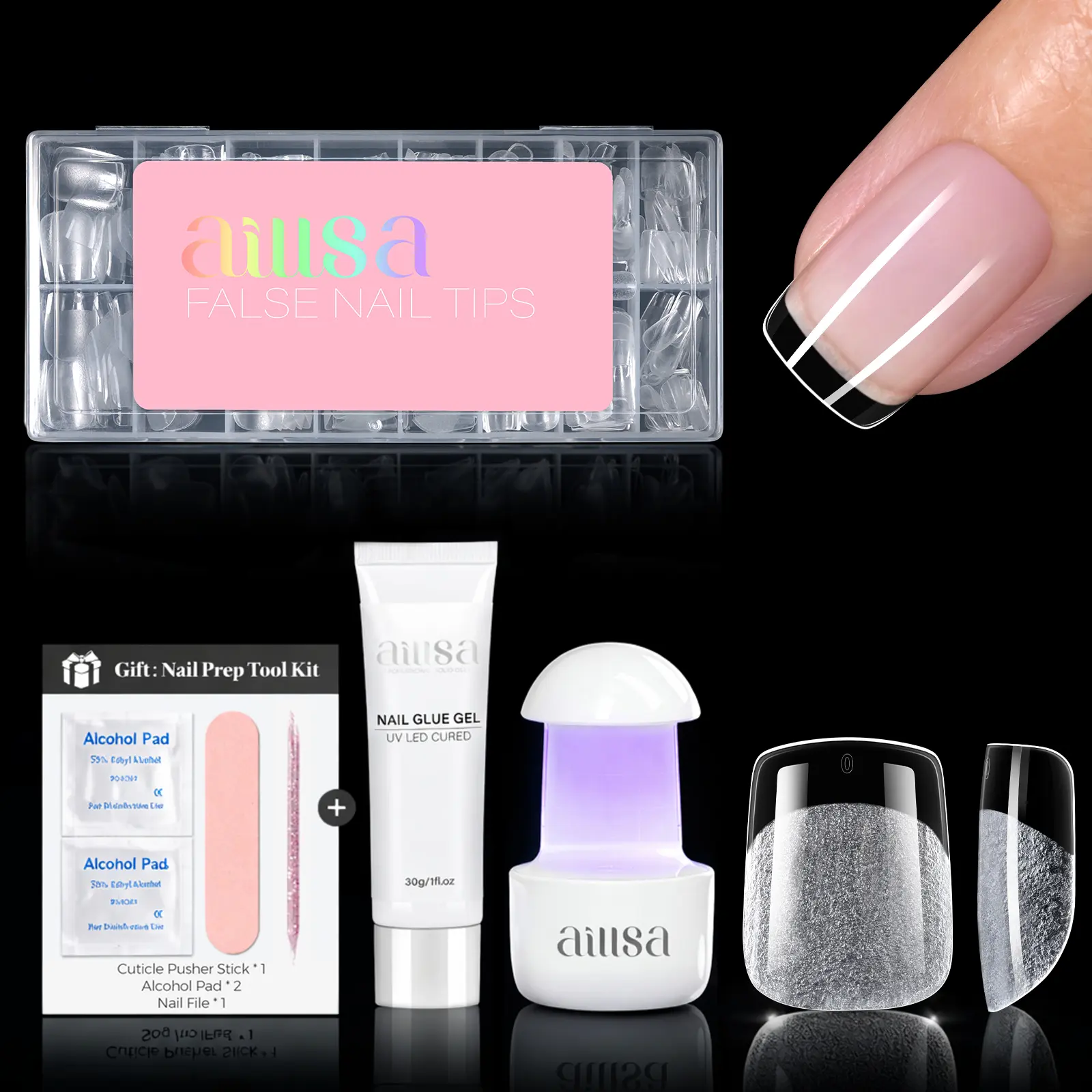 Aillsa StayBond Press On Nail Kit with Gel Glue & UV Lamp – Strong Hold, Salon Finish, Long-Lasting DIY Salon Nails at Home,DealsForYouDays, Nail Care, Diy Manicure Kit