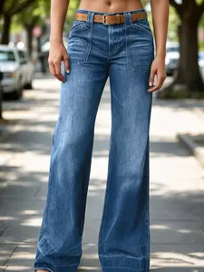 spring  jeans The New Trend Of 2025 Casual Wide-leg Jeans Women'S Mid-waist Flares With Pockets Are A Long Design Of Pants For All Seasons Womenswear
