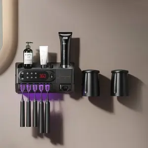 Wall-Mounted Smart Fast-Drying Toothbrush Holder withAutomatic Toothpaste Dispenser USB RechargeableMagnetic Cups 5-Slot Organizer No-Drill InstallationSpace-Saving Modern Design