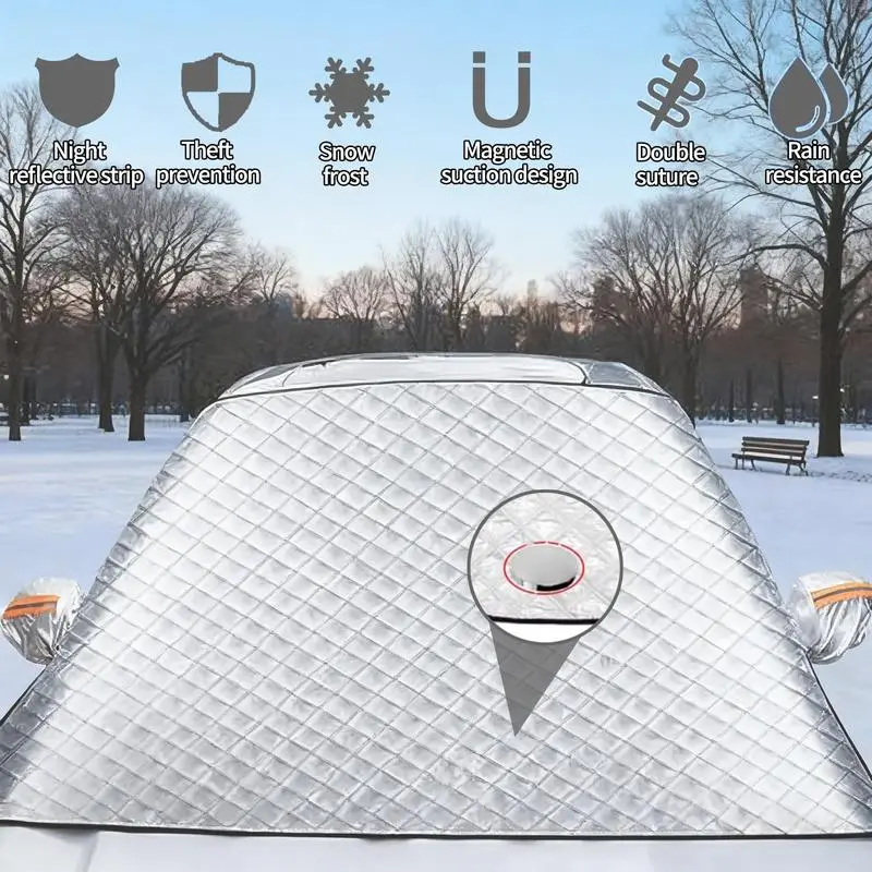 Water Repellent Windshield Cover - Snow, Ice, Frost, Dust Protection, Double Suture, Enhances Safety, Car Exterior Accessory for Drivers, Essential for Winter Driving, Magnetic Suction Design
