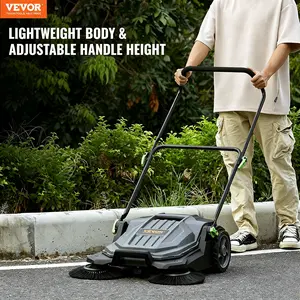 【SummerFinds】VEVOR Walk-behind Hand Push Floor Sweeper, 25.6" Sweeping Width Floor Sweeper Manual Non-Electric, 5-Gallon Waste Container, Angle & Height Adjustable Folding Handle for Walkway, Yard, Garage, Patio  VEVOR Super Brand Day