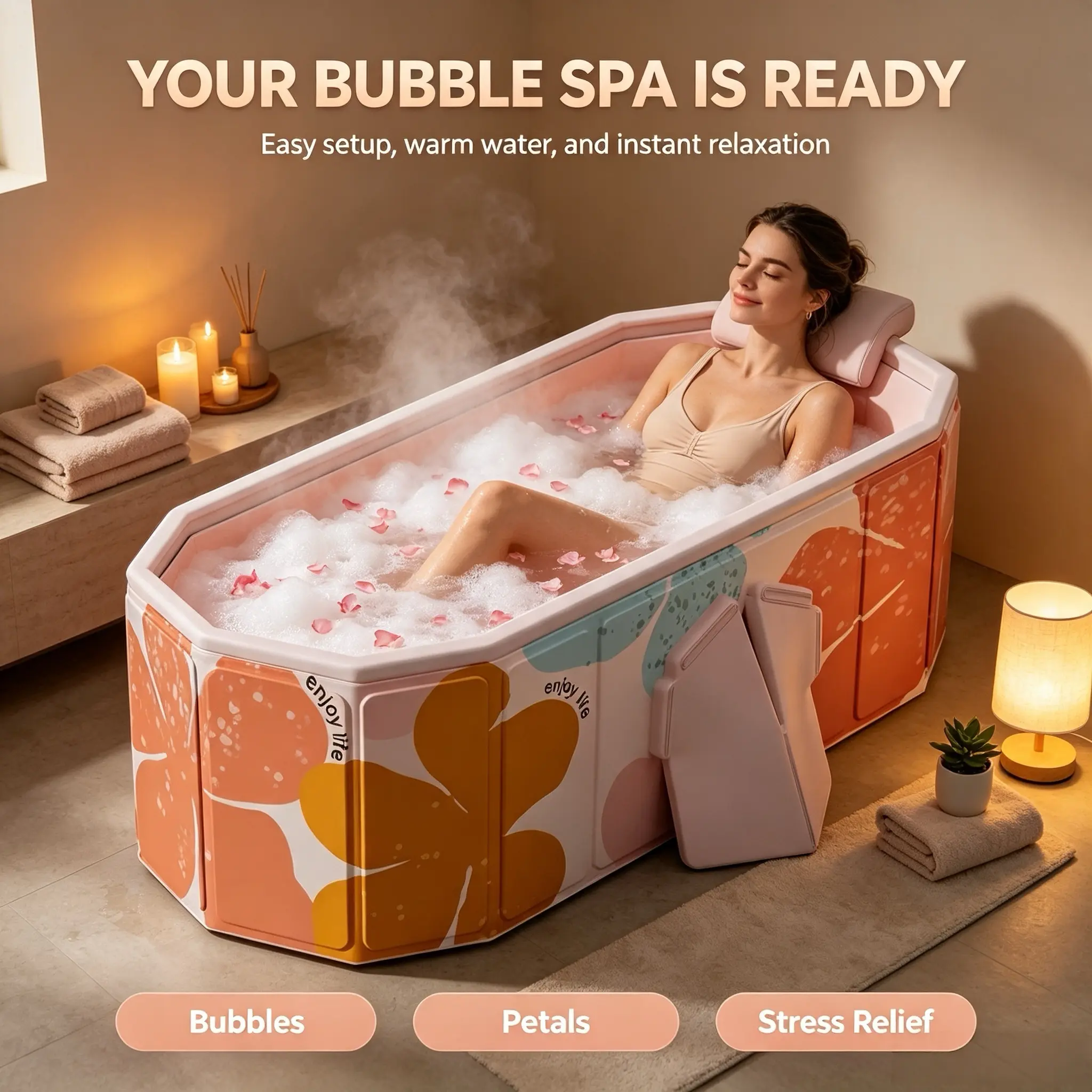 1.5m Extra-Long Foldable Portable Adult Bathtub, Collapsible Freestanding Space-Saving Tub for Indoor Home Spa Relaxation
