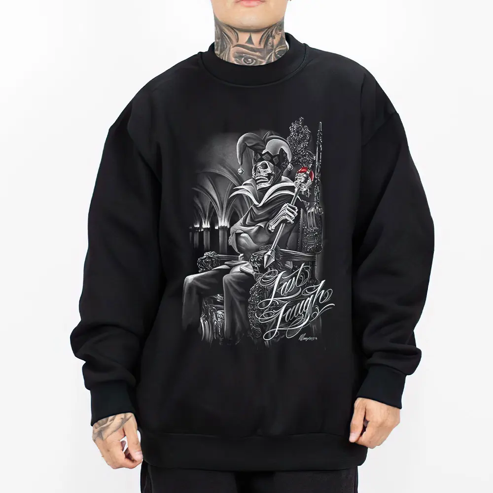 Laugh King Jester Skull Chicano Clothing Cholo Gangster Hoodies for Men Streetwear Lowrider Graphic Tee Men Gifts sdl Oversized Shirt