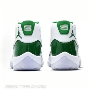 High-Top Retro Basketball Shoes White Green Patent Leather Breathable Cushioning Streetwear Sneakers