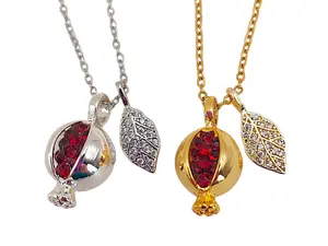 Handmade Pomegranate Pendant Necklace - 18 Inch Glass Beads on Silver & Gold Chains, Unique Design, Elegant Jewelry for Any Occasion