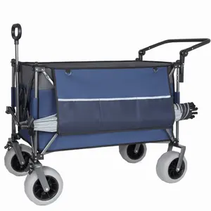 Multi-Functional Push-Pull Folding Wagon Cart with Rotating Handle & 9"x4" Beach Tires for Camping & Beach –300L XL Heavy-Duty, 480lbs Load, Large Capacity for Transport, Groceries, and Outdoor Use