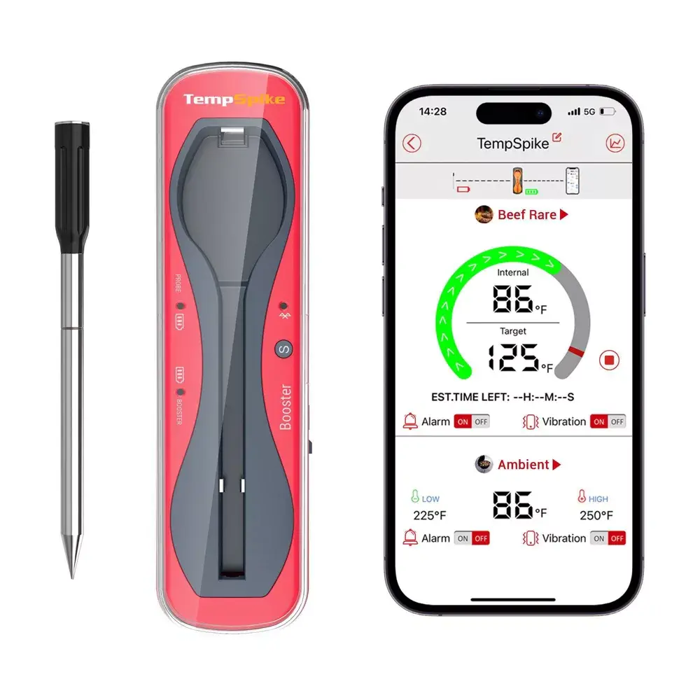 ThermoPro TempSpike Wireless Bluetooth Meat Thermometer - 500 Ft Truly Wireless, Waterproof Stainless Steel Kitchen Utensil, Measure Meat Temperature, App Alerts