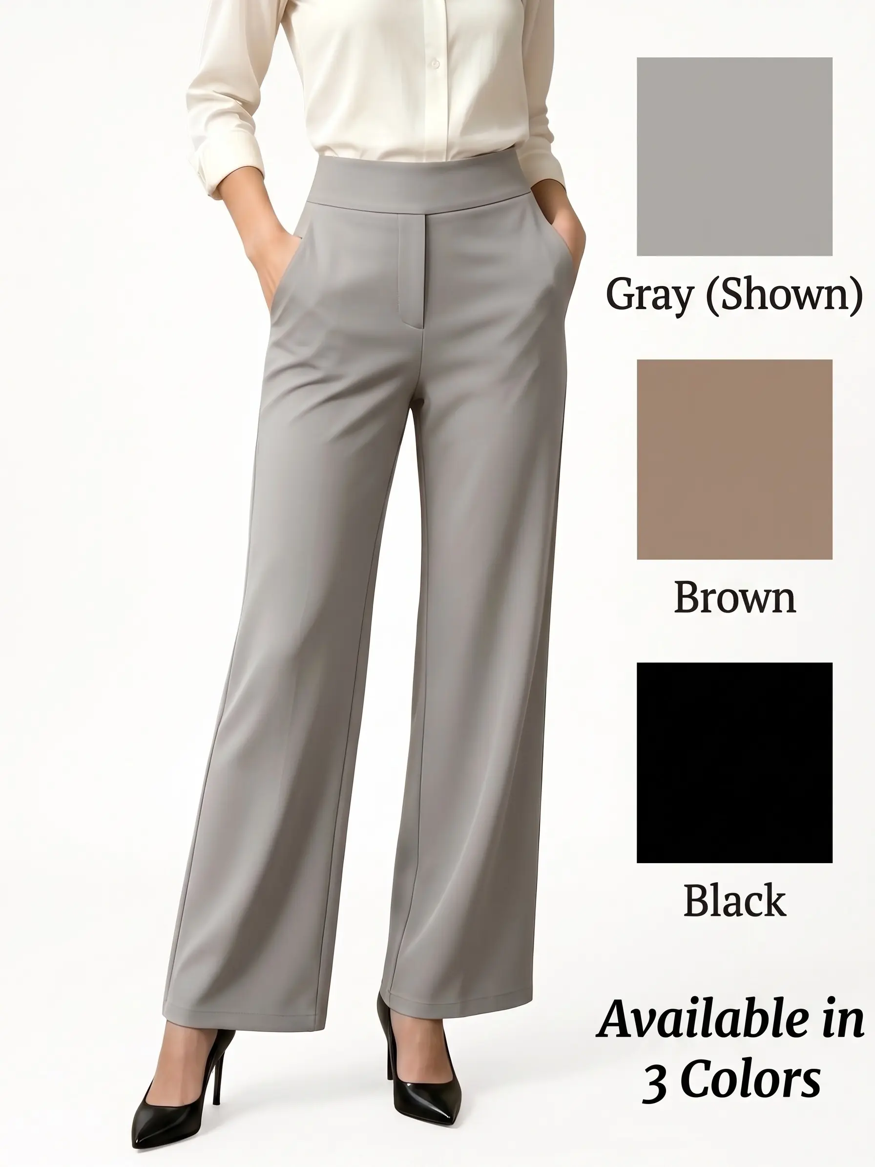 Women's High Waisted Stretch Dress Pants – Wide Leg Business Casual Trousers for Work, Office & Everyday Wear