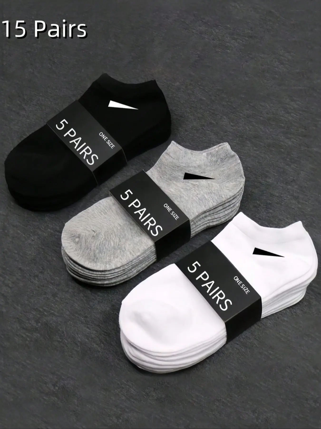 15 pairs of men's and women's socks, casual short socks, black, white and grey socks, moisture-wicking and sweat-wicking, shallow-mouthed all-season socks