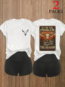 Y2K Campus Western Sweet Cool Back-To-School Set, Short Sleeve Western Cow Print, High Waist Ruched Shorts, Spring & Fall Fashion