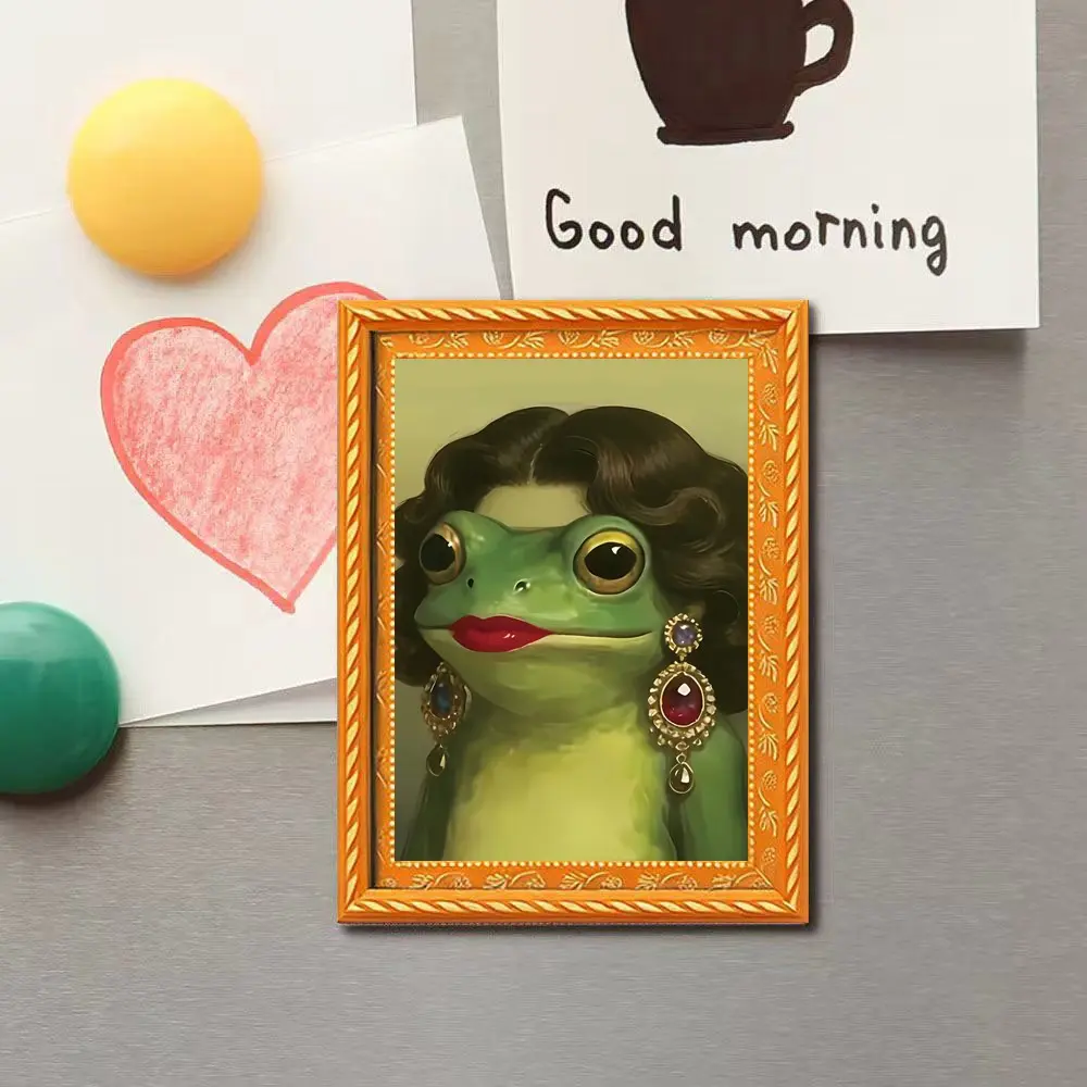 Vintage Lady Frog Magnet, Elegant Curly Hair Gem Earrings Magnet, Kitchen Message Magnet, Funny Anthropomorphic Frog Magnet, Cute Creative Magnet, Cute Magnets For Fridge, Refrigerator Magnets