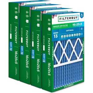 Filterbuy 16x25x5 Air Filter (4-Pack), Pleated MERV 13 Optimal Defense HVAC AC Furnace Air Filters for Honeywell, Lennox X6670, Carrier, Bryant, & More