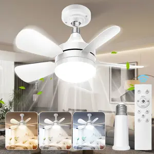 Socket Fan Light with Remote and LED Lights, Ceiling Fan Lights with E27 Base, Screw in Ceiling Fans for Patios, Garage, Bedroom, Living Room, Closet, and Small Rooms