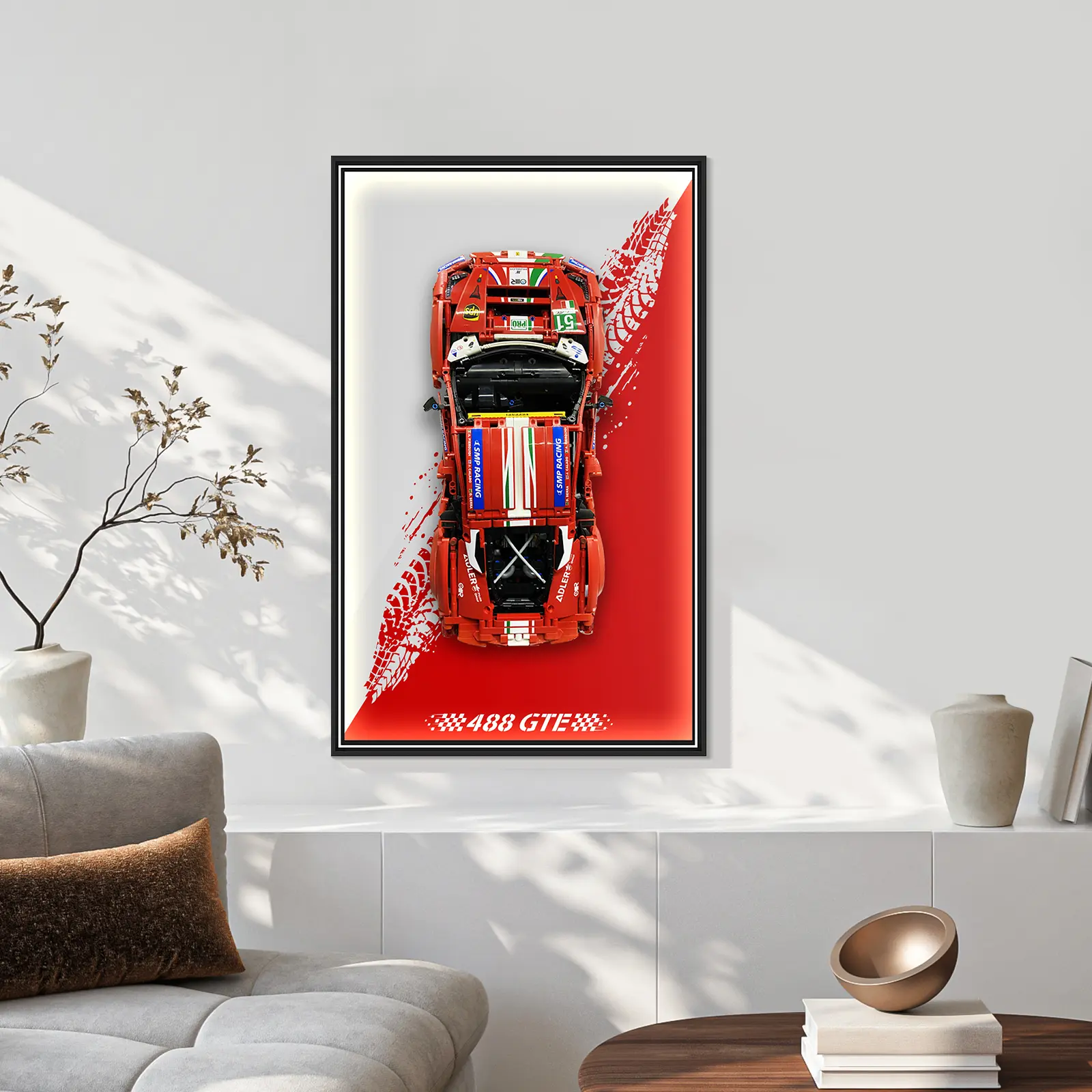 【Car Not Included】Display Wallboard for Lego 42125 Technic Ferrari 488 GTE  Race Car with LED Light, Compatible with Lego Car Display, Gift Ideas for Lego Car Wall Mount Lover, Only Frame