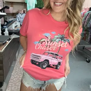 Sunset Chaser Tee - Unisex Crewneck Top with Customizable Print and Soft Cozy Material for Personalized Style