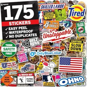 Funny Hard Hat Stickers for Men - 175pcs - Hard Hat Accessories for Men - Blue Collar, Construction, Helmet, Laptop, Water Bottle, Cars, Tool Box Accessories - Cool Stickers for Adults
