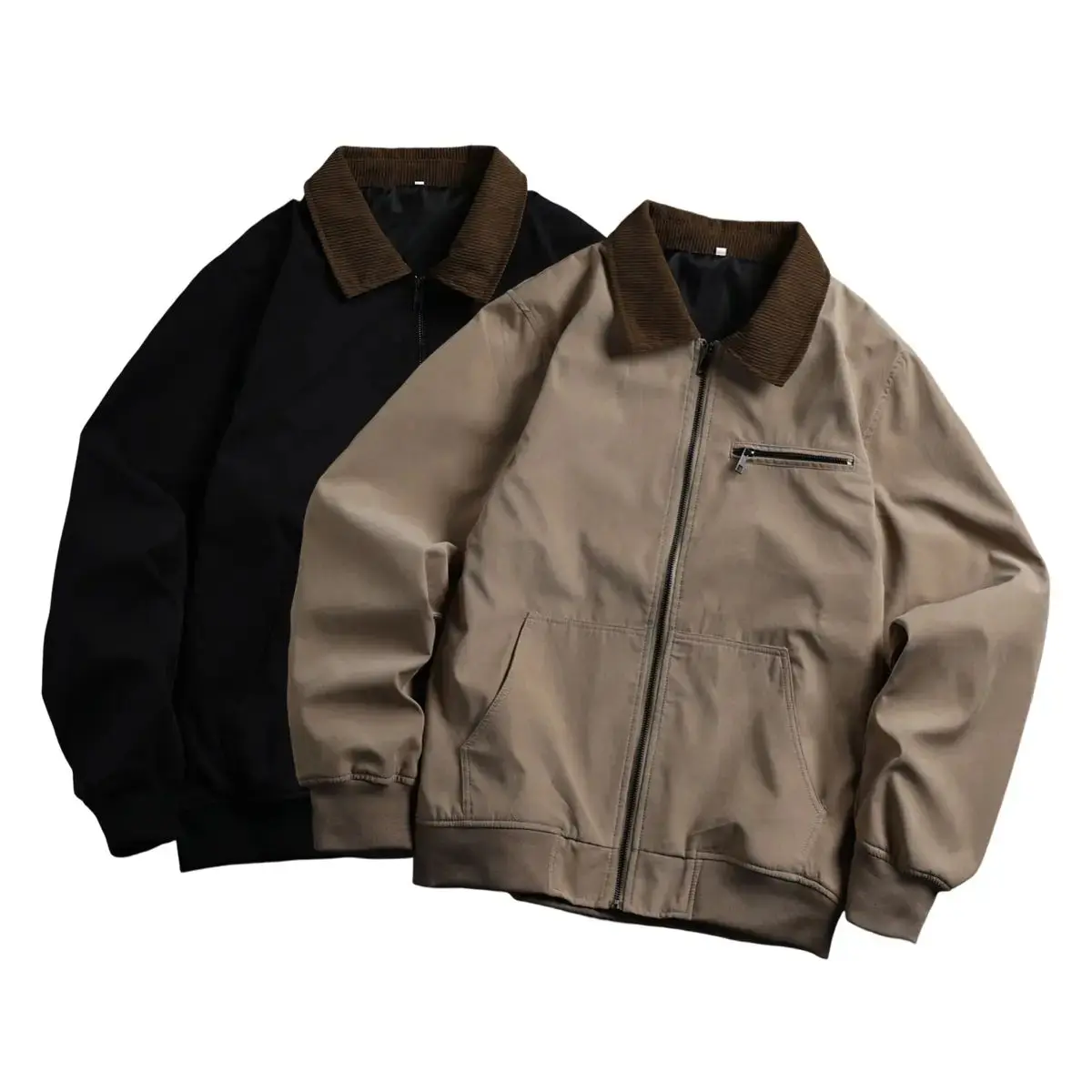 Men's Loose Plain Utility Jacket with Turn-Down Collar and Pockets, a Long Sleeve Zip-Up Coat for Commuting & Street Styling, Menswear, Coats, Casual, Jackets Zip Up, Zip Up Jackets