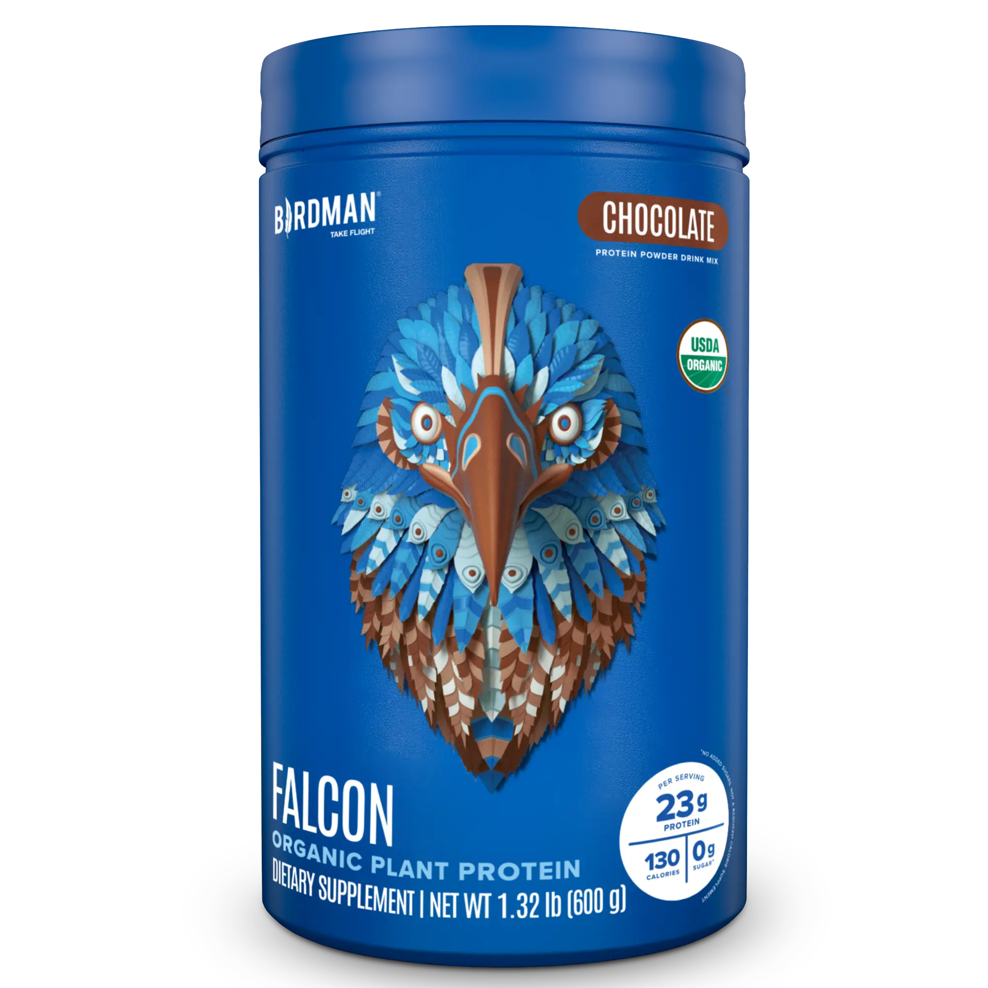 Falcon Plant-Based Edible Dietary Protein Powder - Chocolate Flavor, 1.32lbs, 23g Organic Pea Protein with Amino Acids, Vegan, Dairy-Free, Soy-Free, Clean Ingredients Birdman Fitness Supplement for Adults' Workout Recovery & Body Goals