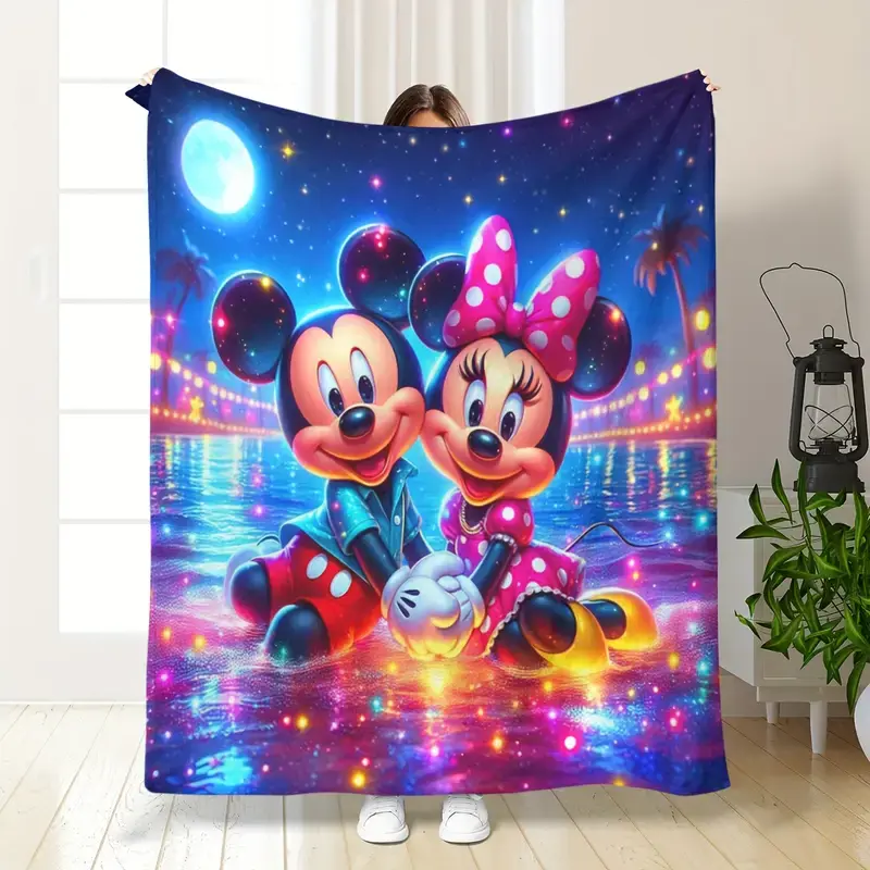 [SummerVibes] DISNEY CLASSIC Mickey & Minnie Mouse Flannel Blanket, Soft, Cozy Polyester Throw for Bed, Sofa, Travel - Ideal Gift for Halloween, Christmas, Thanksgiving, Birthdays, Cartoon Home Deco