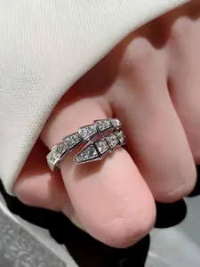 Elegant Snake-Shaped Ring with Full Diamonds, Cubic Zirconia Rings, Adjustable Size, Perfect for Daily Wear, Versatile Fashion Accessory for All Seasons