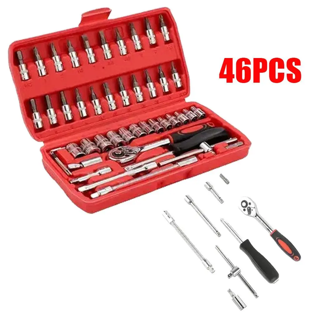 Durable CR-V Steel Mechanics Tool Kit for Beginners with Ratcheting Grip, Flexible Bar & Extension Bars for Standard Bolts in an Easy to Organize Case, 4" Extension Bars, 6" Flexible Extension