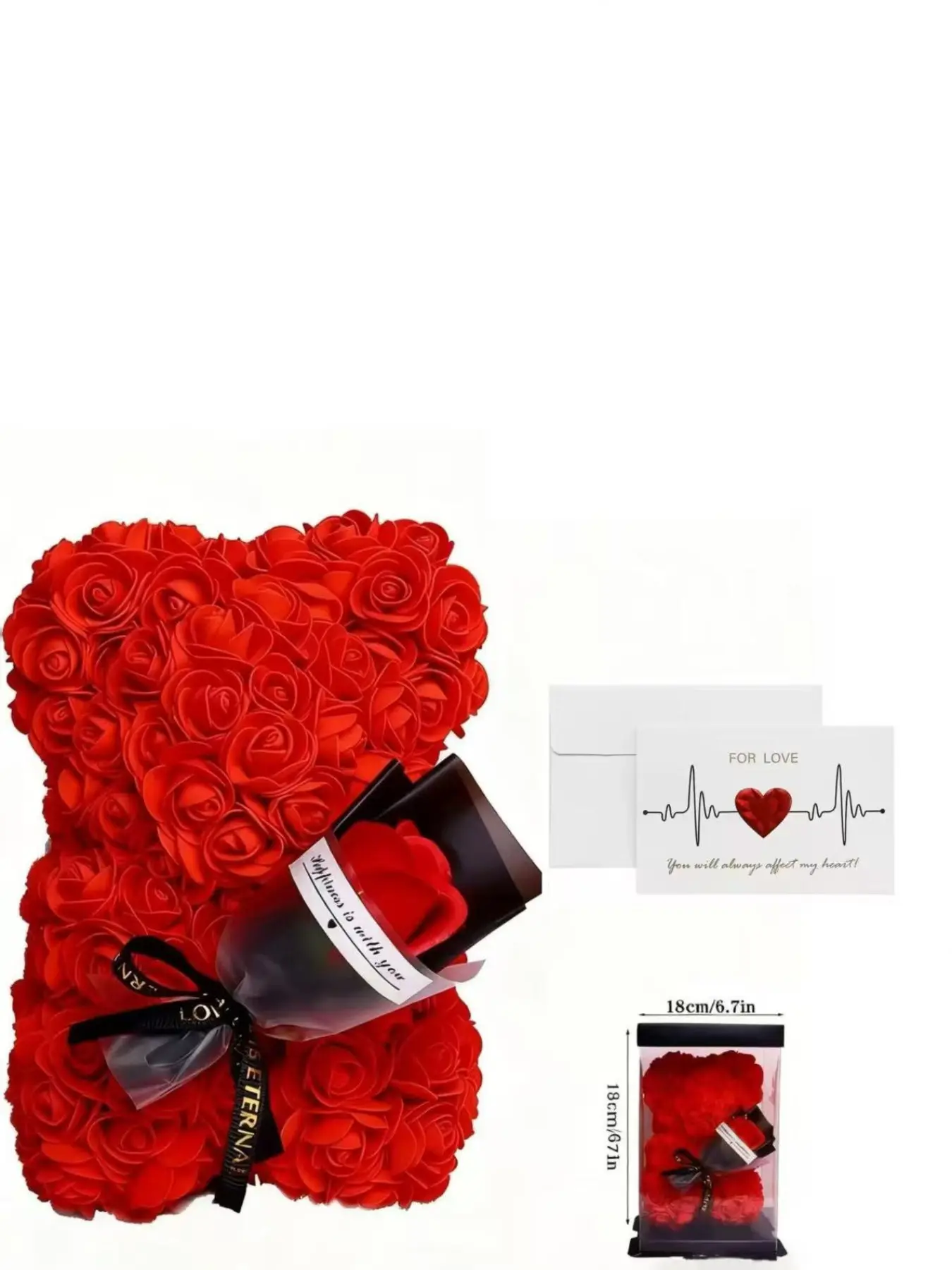 Valentine's Day Gift Set, Handmade Artificial Floral Bouquet, Rose Teddy Bear with Flower, Moon Projection Necklace, Boho Style, All Seasons