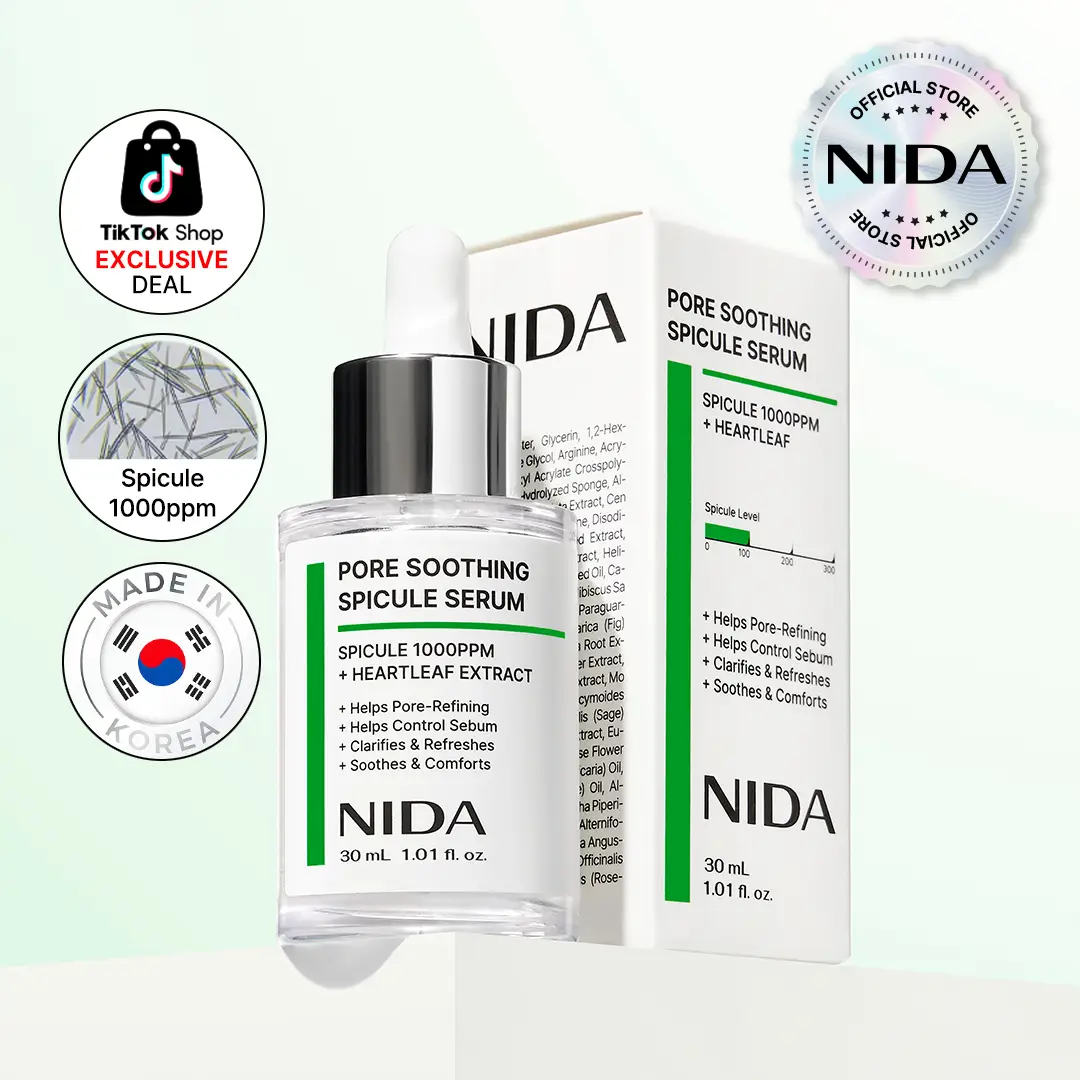 NIDA Pore Soothing Spicule Serum (30mL) / Spicule 1000PPM, Heartleaf Extract / Pore-Refining, Control Sebum, Clarify & Refresh, Soothe & Comfort