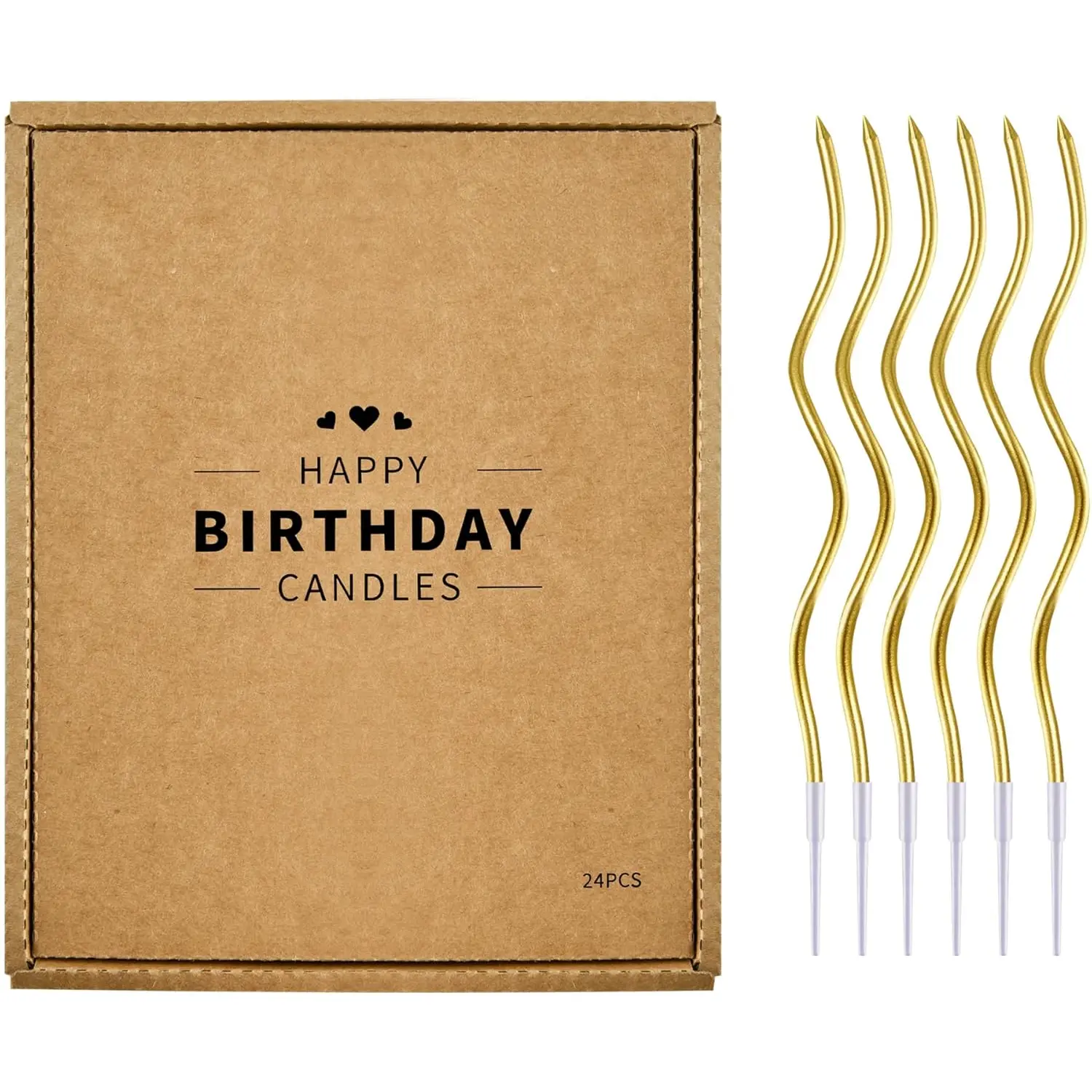 24-Count  Spiral Long Thin Metallic Birthday Candles,  Candles, Birthday Parties, Wedding Decorations, Party Candles