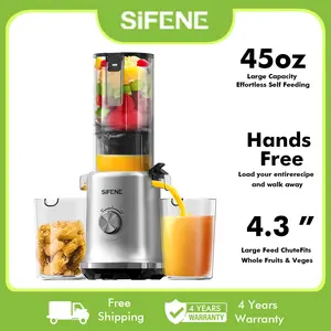 SIFENE Cold Press Juicer Machine, 4.3-Inch Wide Mouth Slow Masticating Juicer for Whole Fruits & Vegetables, 45oz Capacity, Easy Clean Vitamins Convenience