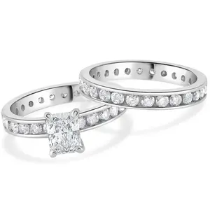 4Ct Radiant Cut Diamond Eternity Engagement Wedding Ring Set 14k Gold Lab Grown