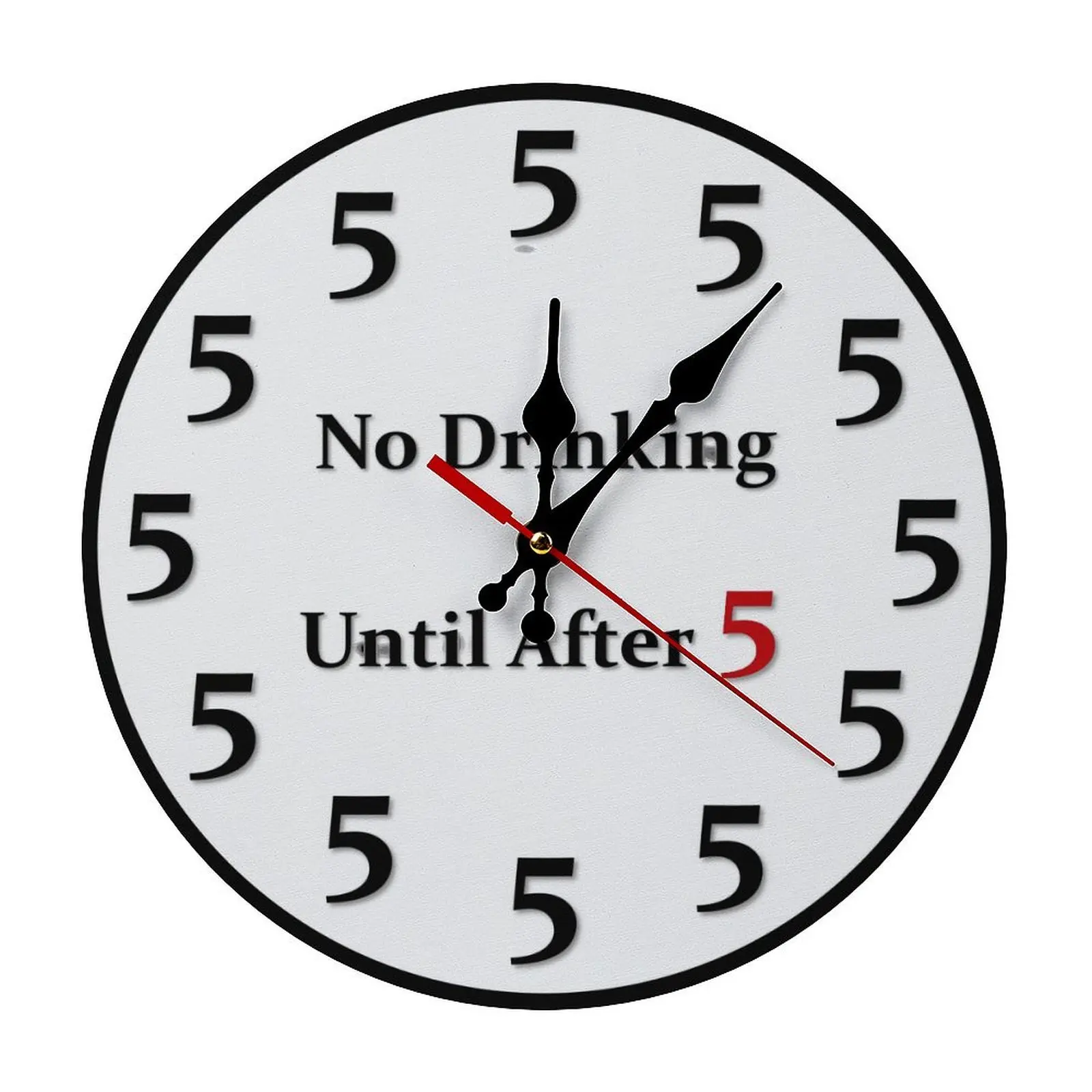 【Easy assembly】Novelty Silent Non-Ticking Round Wall Clock - Funny "No Drinking Until After 5" Design, 9.8/11.8 in Silent Analog Wall Art, Home Decor for Bar, Kitchen, Silent Analog Clock, Wall Art Clock