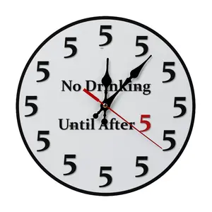 【Easy assembly】Novelty Silent Non-Ticking Round Wall Clock - Funny "No Drinking Until After 5" Design, 9.8/11.8 in Silent Analog Wall Art, Home Decor for Bar, Kitchen, Silent Analog Clock, Wall Art Clock