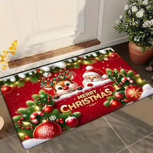 1 Piece of Christmas Deer and Santa Claus Print Decoration Welcome Door Mat Soft Kitchen Floor Mat Floor Mat Living Room Decoration Carpet Suitable for Indoor and Outdoor Home Decoration During Christmas