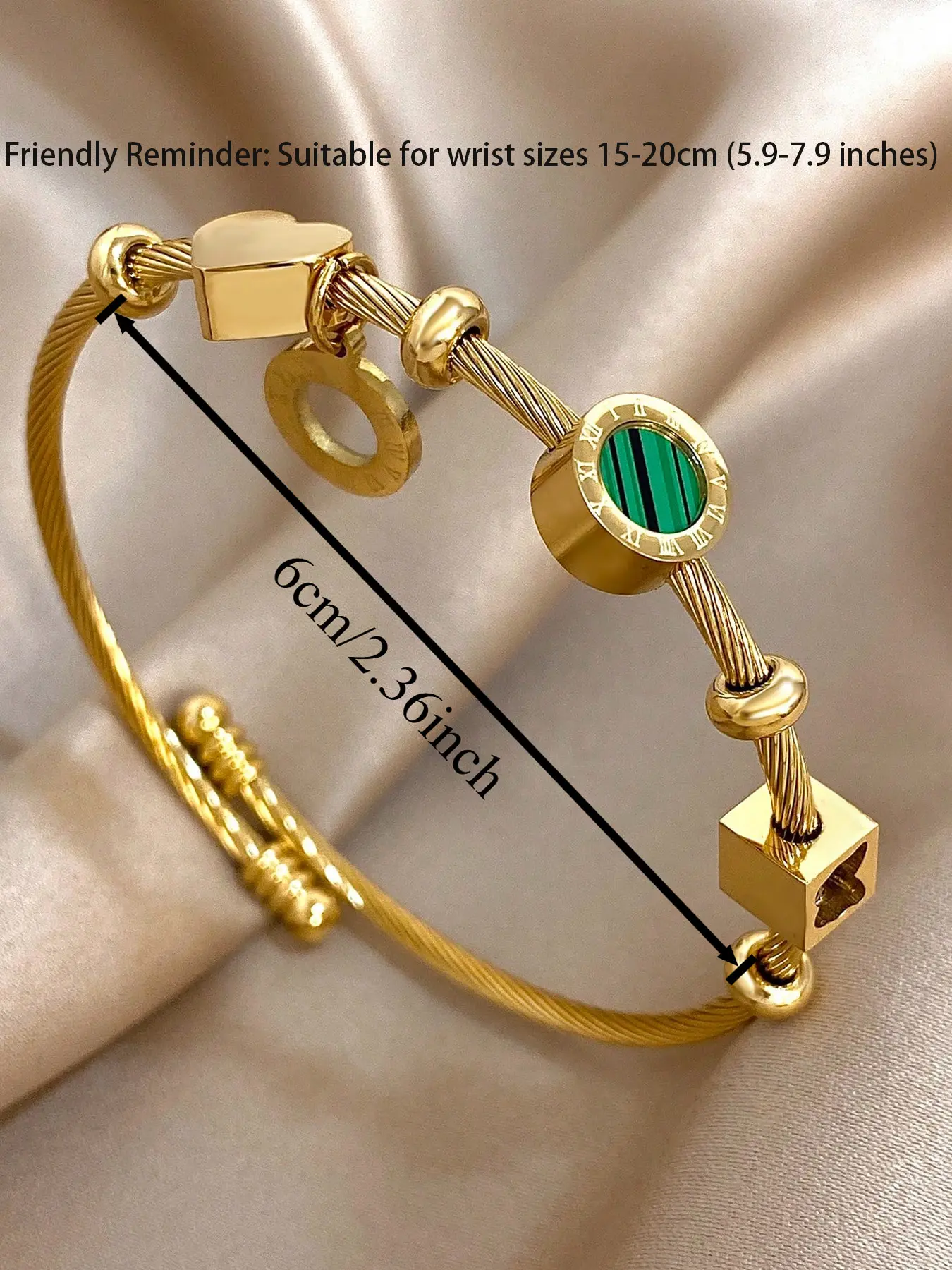 18K gold-plated stainless steel vintage bracelet set, Elegant jewelry bracelet, Beautiful Bracelets, inlaid with green cubic zirconia, elegant gift for women, suitable for Mother's Day weddings, carnival parties, anniversaries, Valentine's Day, Bohemia