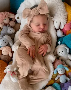 Life Like Reborn Baby Dolls 19inch Realistic Sleeping Newborn Toddler Baby Doll Weighted Soft Body with Camel Clothes Toys Set for Kids Age3+ Reborn Sleeping Doll with Accessories