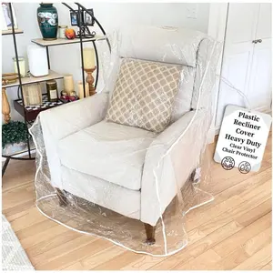 Clear Plastic Recliner Cover - Thick Heavy Duty Vinyl Armchair Cover for Protection Against  &  Clawing - Stain & Dust Protector -  Slipcover for Moving & Storage