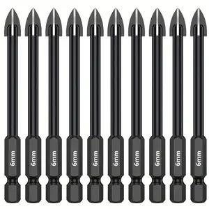 10pcs/set Tile Porcelain Drill Bit 6mm Alloy Drill Bits Durable Full-grinding Glass Marble Drill Set Electric Screwdriver Bits Metal Hole Saw Drilling Tool Tool Accessories for Tile Porcelain Glass Mirror
