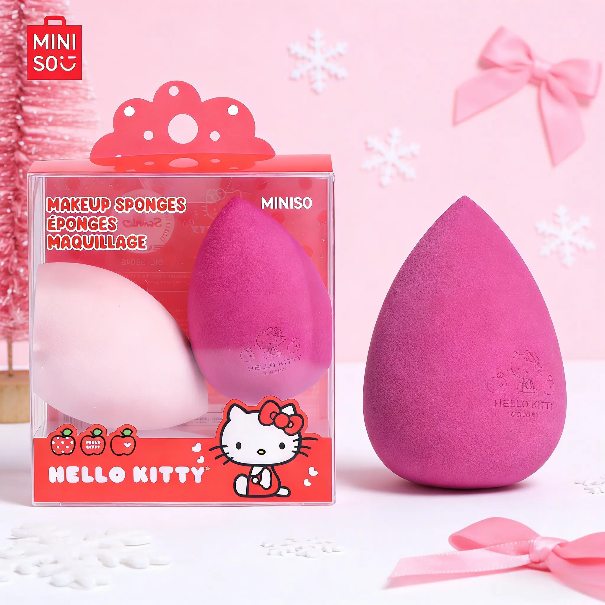 Miniso Hello Kitty Makeup Sponges Set, 2-Pack Dry/wet Use Foundation Sponge Puffs, Portable Beauty Tools for Face Eye Multi-Use, Makeup Blender, Facial Sponges