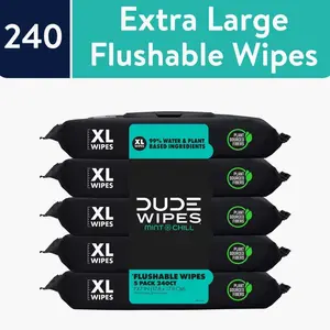 DUDE Flushable Wipes, Extra Large Mint Chill Wet Wipes, 48 Count, 5 Pack (240 Total)