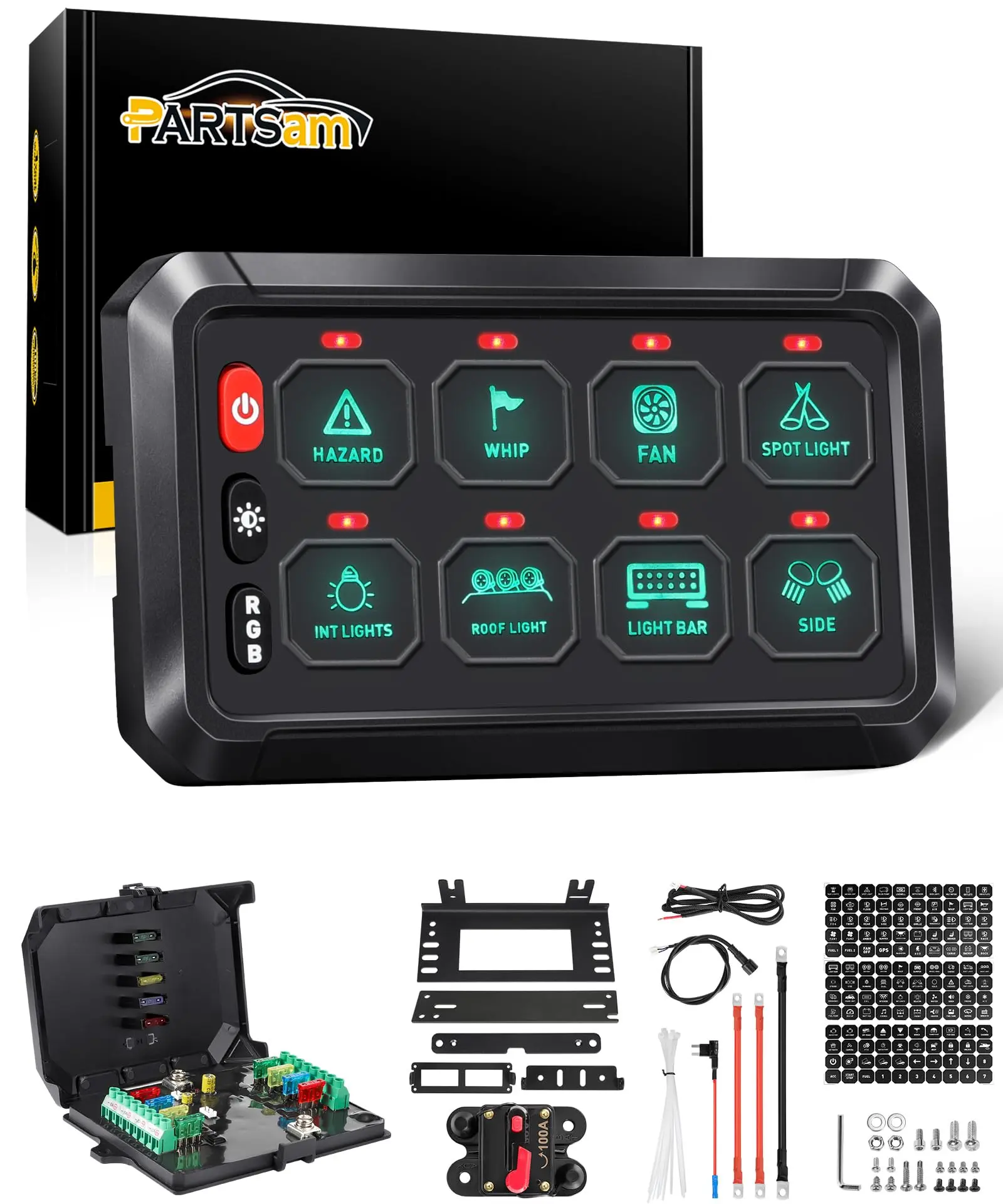 Partsam 5.5 Inch RGB Switch Panel with 3 Silicone Buttons, 5 Brightness Levels, Control Box & Compatible with 12V Vehicles, LEDs, Fans & More Lighting