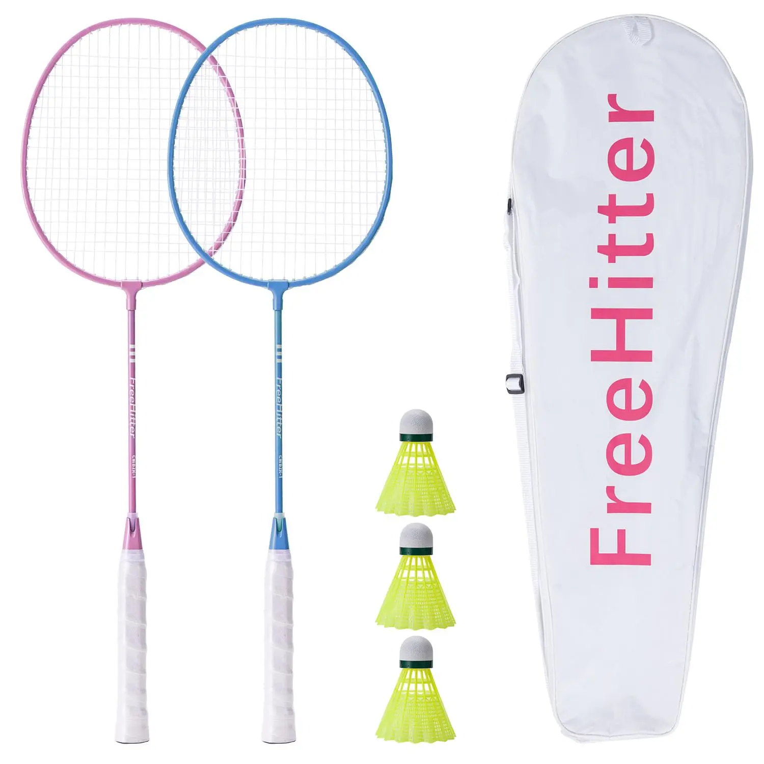 Badminton Racket Set with Carrying Bag for Backyard Games 2 Players Rackets 3 Shuttlecocks ; 4  6 Bridies Lightweight Beginners Pink& Blue