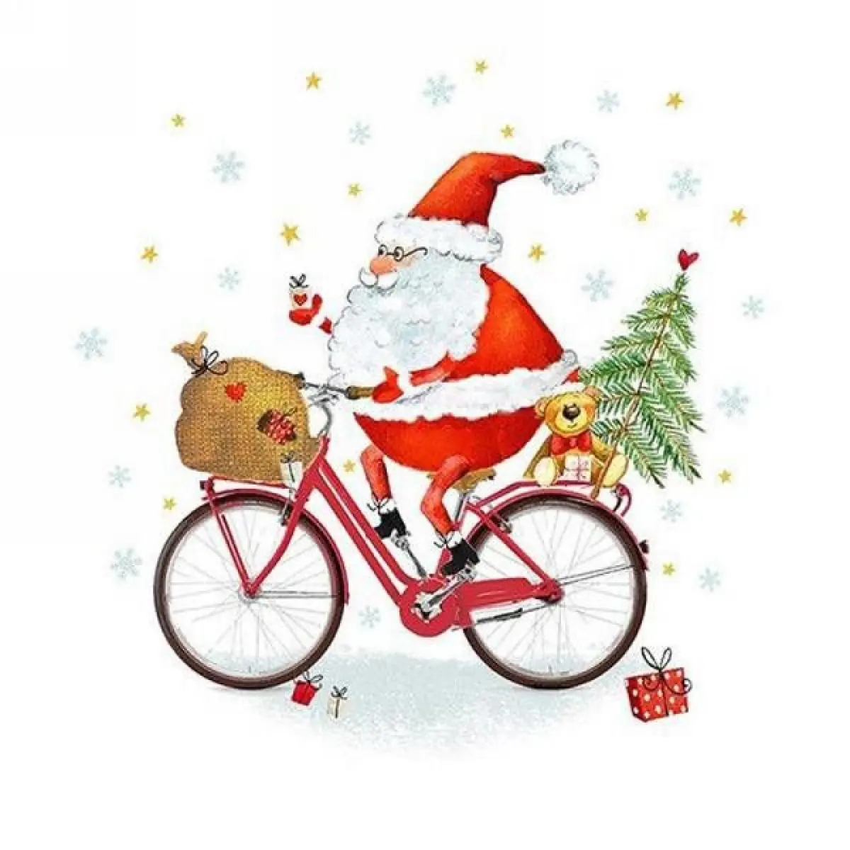 MDR Trading Inc. AP-XNAP1364Q01 Multi-Disposable Tableware, Pack of 20 Luncheon-Size Santa On A Bicycle Pattern Napkins