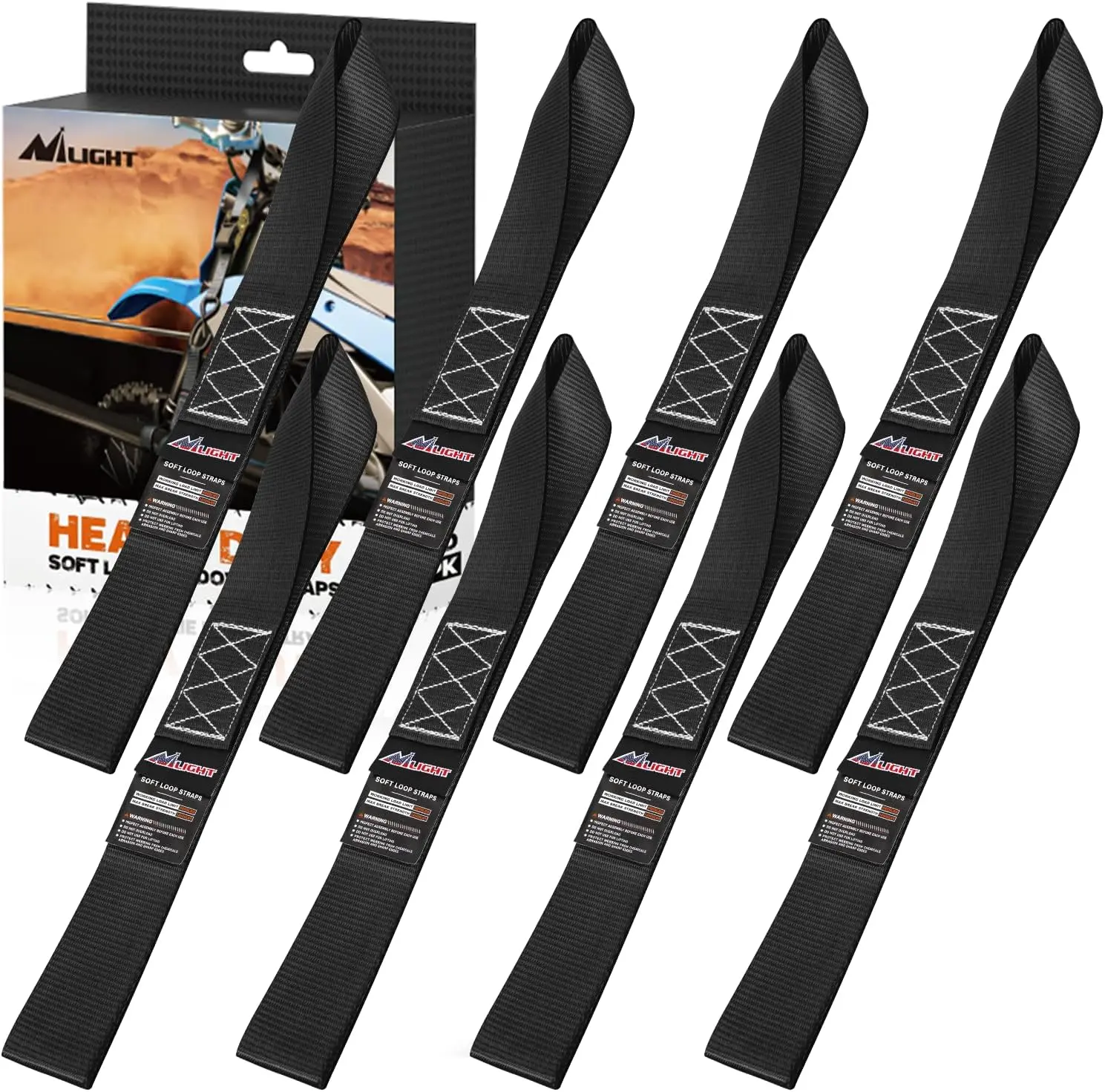 Nilight 8pcs Heavy Duty Multifunction Synthetic Rope Soft Loop Tie Down Straps, 1.7in×17in, 12000Lbs Max Break Strength, Polyester Diamond Stitching, Paint Safe for Securing ATV, UTV Cargo, Dirtbike