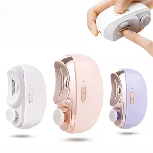 Electric  Clipper with LED Light, 2-in-1 Fingernails Trimmer & File Polisher, Compact Design, Built-in Debris Storage Box, Portable for Senior Adults nail Manicure Cutics White Pink Purple