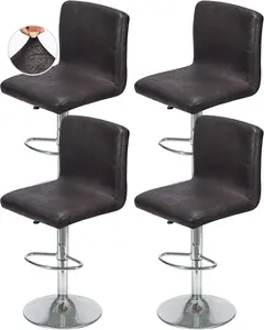 FUANGUI Bar Stool Covers Set of 4, Faux Leather Looking Stretch Bar Stool Chair Cover Slipcovers, Counter Stool Bar Chair Covers for Kitchen Pub Dining Room Retro Style Home