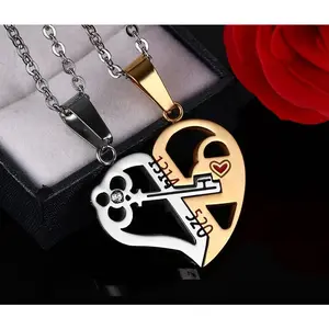 Double Heart Couple Pendant Titanium Steel Heart Necklace Creative Couple Gift, Couple Necklace, Heart Necklace, Puzzle Necklace 1314520 daughter gift zircon necklace